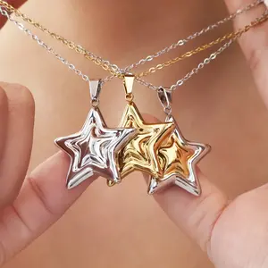 Star Choker Necklace for Women Stainless Steel 18k Gold Plated Big Star Charm Pendant Adjustable Clavicle Chain Necklaces