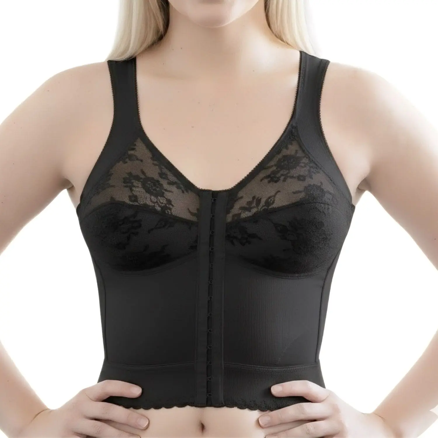 Style 9603 | Front Closure Back Support Long Line Bra - Black Style 9603 | Front Closure Back Support Long Line Bra - Black