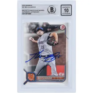 Max Scherzer New York Mets Autographed 2022 Bowman Series 1 #91 Beckett Fanatics Witnessed Authenticated 10 Card - Fanatics Authentic Certified
