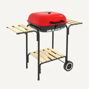 Charcoal BBQ Grill Rolling Barbecue Trolley Smoker with Wheels