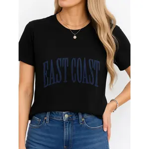 Women's Solid Minimalist East Coast Graphic Tee - Black, Short-Sleeve, Fit, All-Season, Comfortable, Breathable, Casual Everyday Wear, Versatile Styling, American Made, Unisex Personalized Top