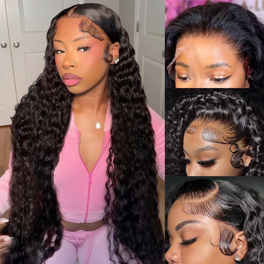 Bling Hair Deep Wave 13x6 13x4 Lace Front Wig Human Hair 180% Density Water Wave HD Transparent Lace Frontal Wig For Women Pre Plucked Hair Wig