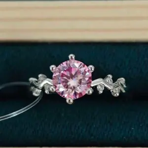 Pink Moissanite Ring - Sparkling Solitaire Engagement Band for Women