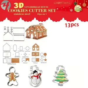 13/21pcs Stainless Steel Gingerbread House Cookie Cutter - Heavy-Duty 3D House, Roof, Doors & Cutters Suitable for DIY Baking, Christmas & Year-Round Cookie Decorating - Precise for Uniform Houses & Decorative Edges (Cookie Cutter Set) Cookie Cutters Home