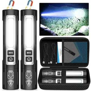 Rechargeable Flashlights High Lumens - 20,000LM Super Bright Small Pocket Magnetic Flashlight, 8 Modes LED Tactical Flash Light, Dual Button Powerful Flashlight for Camping (2, Pure Black)