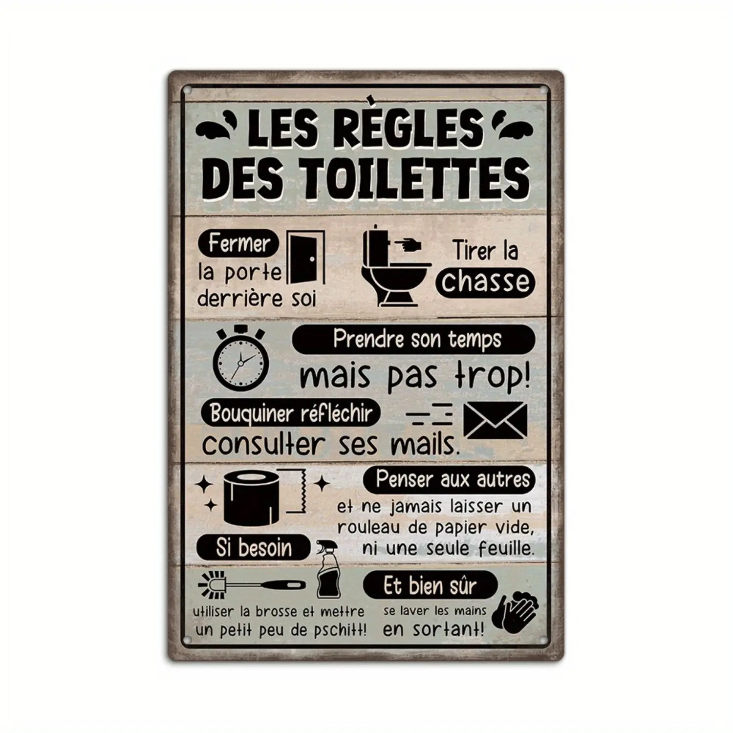 Decor 1pc French Vintage Metal Tin Sign, Toilet Rules Close The Door Behind You Read Think, Check Your Emails., Wall Art Decor for Home Farmhouse Toilet Washroom Bathroom Rest Room Loo WC, Gift