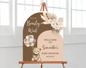 Editable We Can Bearly Wait Baby Shower Welcome Sign, Gender Neutral Bear Balloon Baby Shower Poster, Boho Bear Baby Shower Decor