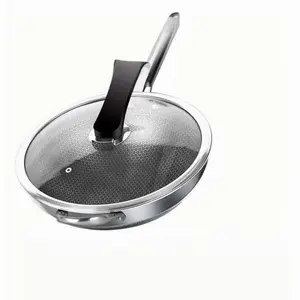 Non-Stick Flat Skillet, Stainless Steel, Toxic-Free Safe, Heat-Resistant Handle, Glass Lid, Easy Clean, Multi-Purpose Pan for All Stoves