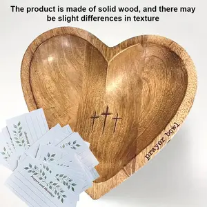 Prayer Bowl with 30 Cards Heart Wooden Christian Gifts for Friend Decor Bowl Mothers Day Gifts Birthday Religious Gift for Mom Dad Daughter or Husband Ornaments Log Color child boys girl Decorative Statue Mini Ornament Set