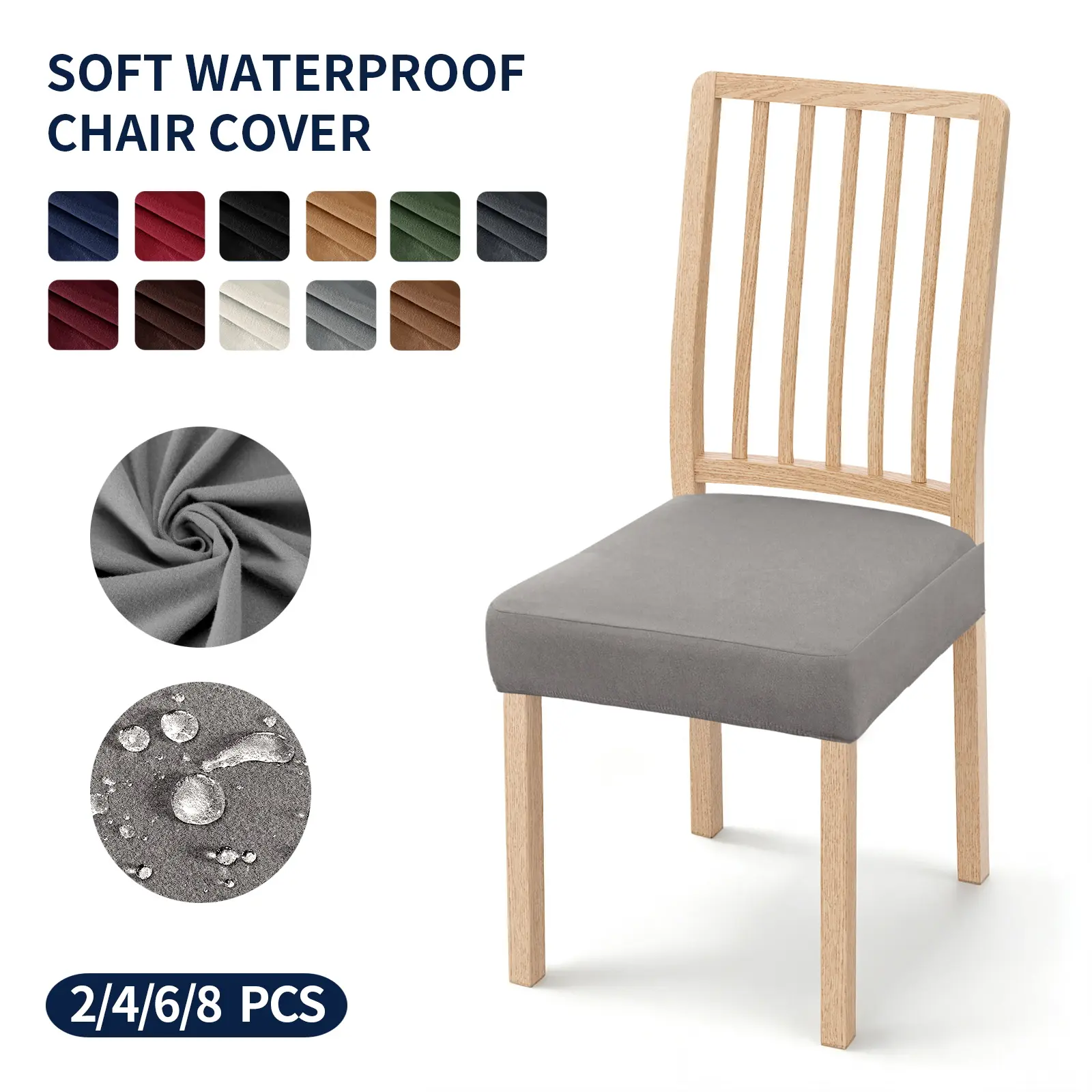 Easy-Going Waterproof Seat Covers for Dining Chairs Set of 2,4,6,8, Stretch Lightweight Smooth Seat Protector, Removable and Washable Kitchen Dining Chair Slipcover