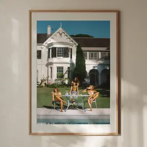 High Society Girls Pool Wall Art Luxurious Summer Poster Vintage Fashion Photography Print Elegant Coastal Home Decor