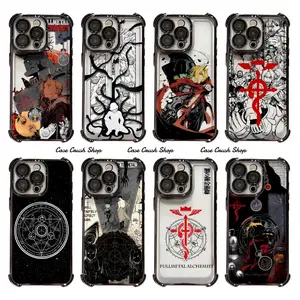 Classic Anime Fullmetal Alchemist Black Phone Cases For iPhone 17 16 15 14 13 12 11 Promax Pro Air Plus Anti Fall Airbag Transparent TPU Shockproof Cover Protection Removable Buttons Casing Shells Gifts For Fans Christmas Halloween Birthday