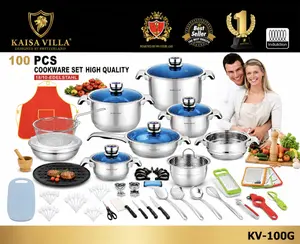KAISA VILLA KV-100G 100-Piece Premium Stainless Steel Cookware & Kitchen Utensil Set