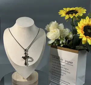 Christmas Gift 2PCS  Couple Necklaces Set: Women's Gold Cross Pendant Necklace & Men's Cross with Crown Pendant Necklace  elegant fashion accessory Gothic Retro Flame Cross Necklace free shipping only2026 Exquisite Chain Jewelry
