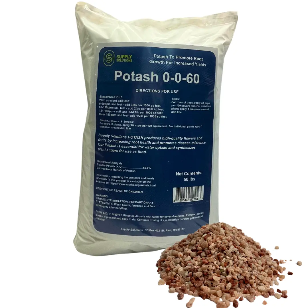 Supply Solutions Muriate of Potash 0-0-60 Fertilizer High Potassium for Plants Ideal Plant Food & Potash for Lush Crops Blooms Acidic Plants 50lbs