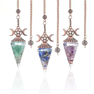 Crystal Pendulum Necklace, Red Resin Hexagonal Dowsing Pendulum Pendant, Spiritual Healing Crystal Jewelry, Chakra Meditation Yoga Necklace, Unique Witchy Divination Tool Gift for Her, Boho Gemstone Energy Necklace