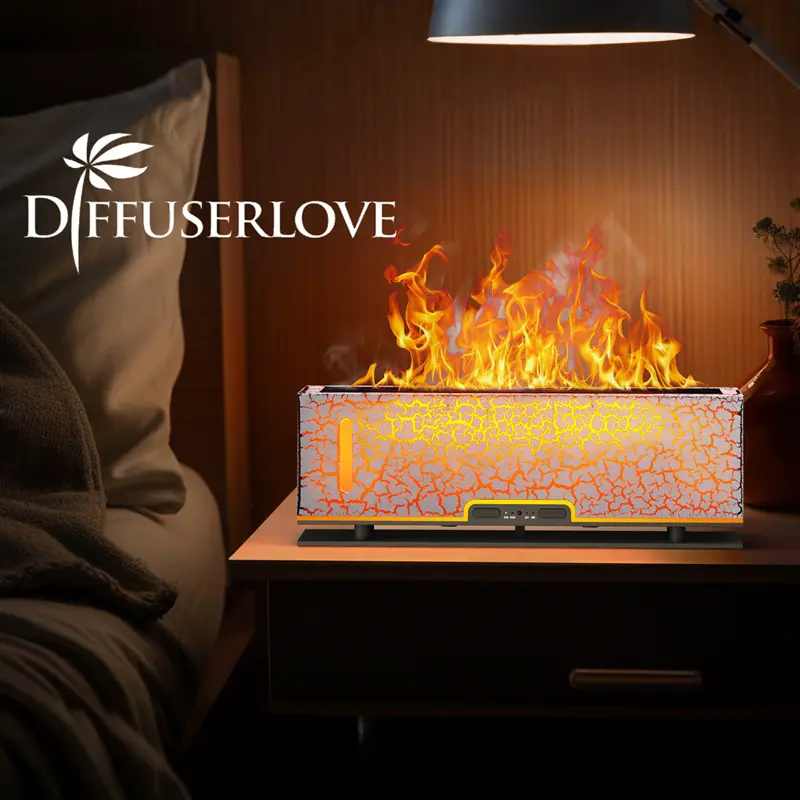 Flame Diffuser Humidifier,Crackle Pattern,Essential Oil Diffuser,200ml Desktop Aroma Diffuser Humidifier,For Home Office Cold Fire Air Diffuser,For Office, Bedroom, Living Room, Air Conditioned Room