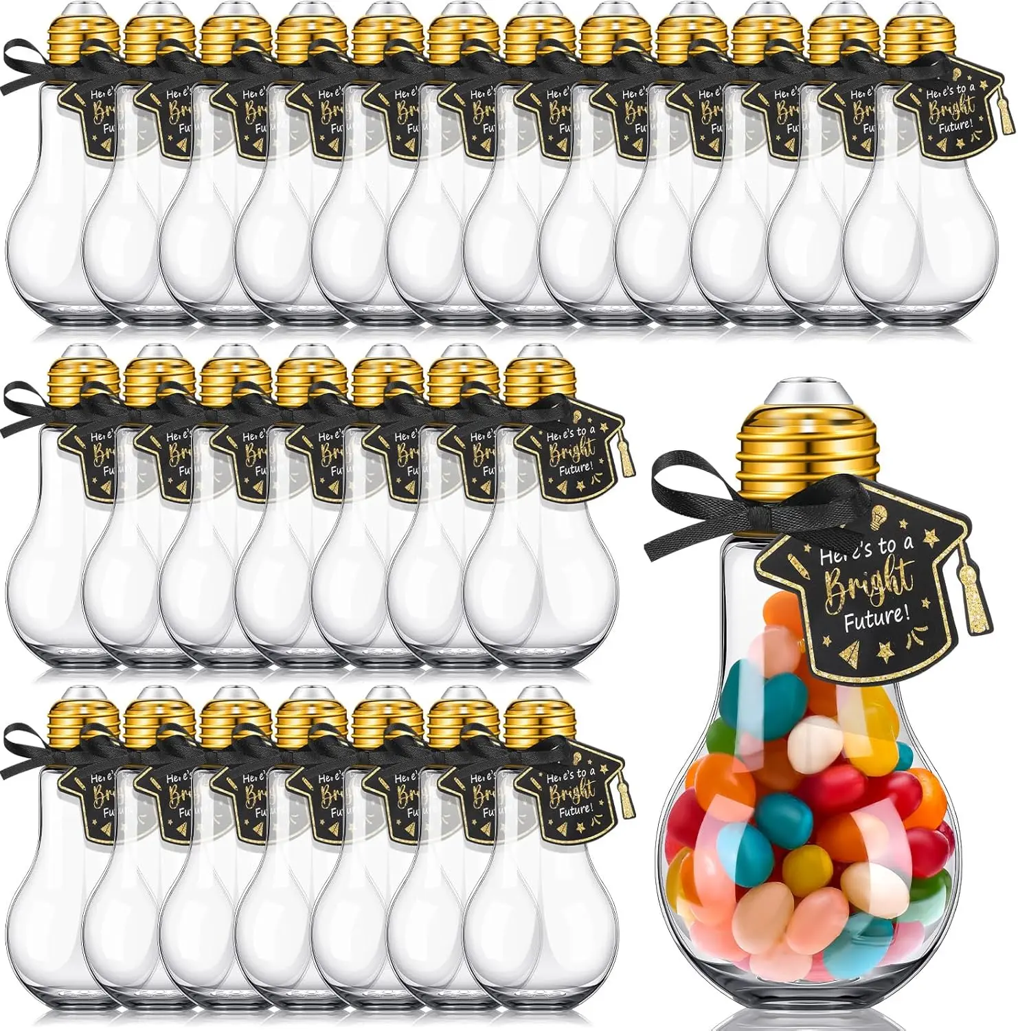 36/48 Pcs VBS Gifts: Plastic Light Bulb Jars with Cards, 100ml Cute Mason Jars for Illumination Station, Perfect for C, Classroom Gifts, and Candy Table Decorations