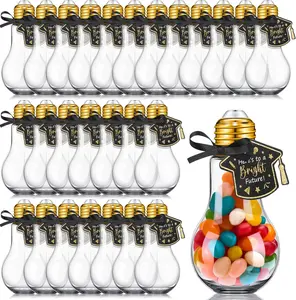36/48 Pcs Graduation Candy Container, Plastic Light Bulb Jars with Grad Cap Card, Mason Jars for Students, Class of 2026 Graduation Party Gift Favors, DIY School Classroom Grad Candy Table Party Decorations