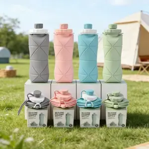 Foldable Silicone Water Bottle 600ml Leakproof Portable
