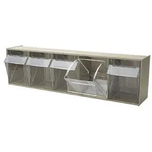 Quantum Storage Systems 5 Compartment Ivory Small Parts Tip Out Stacking Bin Organizer 23-5/8" Wide x 6-1/2" High x 5-1/4" Deep, Polystyrene Frame, 4-1/4" Bin Width x 5-3/4" Bin Height x 3-3/4" Bin Depth QTB 305 IVORY