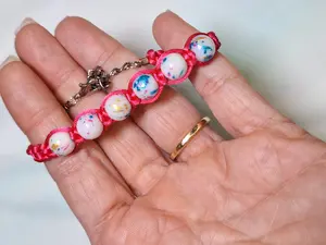 Pink Macramé Bracelet - Colorful Speckled Glass Beads