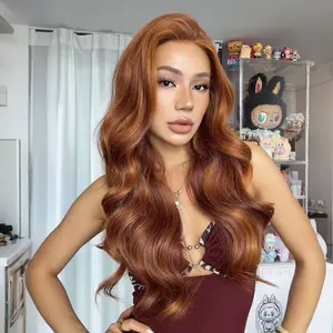 SMILCO 26 Inch Auburn Highlight Bodywave Copper Color Dairy Style Synthetic Lace Front Wigs SM9030B-1 Adjustable Cap for Comfortable Wear
