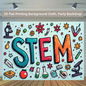 Summervibes 2D Flat, 1pc STEM-Themed 2D Flat Printing Backdrop - Durable with Vibrant Science Education Graphics, Washable Wall Banner for Classroom Decor, Photo Booth, Party & Celebration Backgrounds (No E