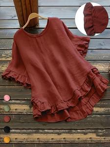 【plus size】 plain ruffle high low hem blouse, summer outfits, casual round neck half sleeve top for summer, summer tops, women's clothes for daily wear, peplum top, womenswear, plus size clothes women