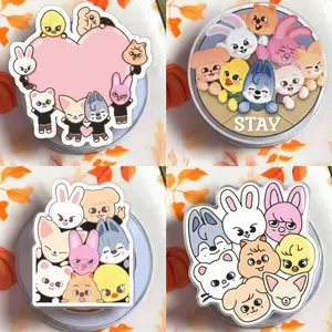 Cute Animal Character Phone Grip Set – Chibi Kpop Inspired Pop Socket – Collectible Magnetic Phone Stand