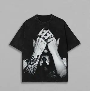 Vintage Tattoo Graphic T-Shirt, Black Washed Streetwear Tee, Dark Aesthetic Oversized Shirt for Men Women