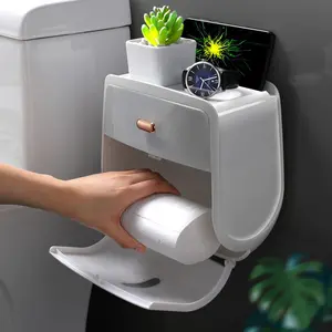 Wall-Mounted Toilet Paper Holder, Waterproof Bathroom Tissue Storage Box, Double-Capacity Space-Saving Bathroom Organizer