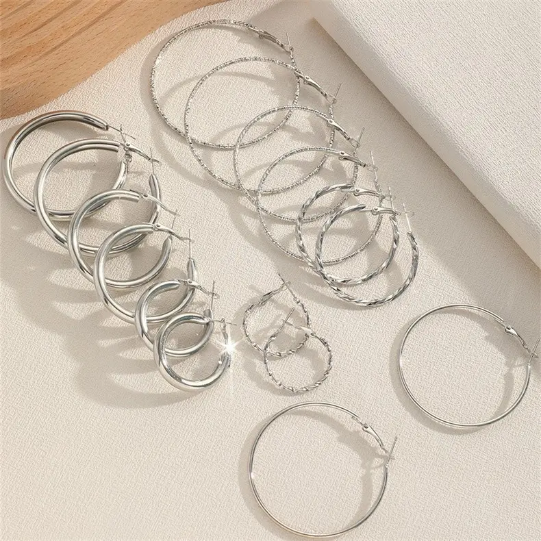 8 Pairs/Set Hoop Earrings Alloy Jewelry Elegant Simple For Women Girls Daily Wear Gifts