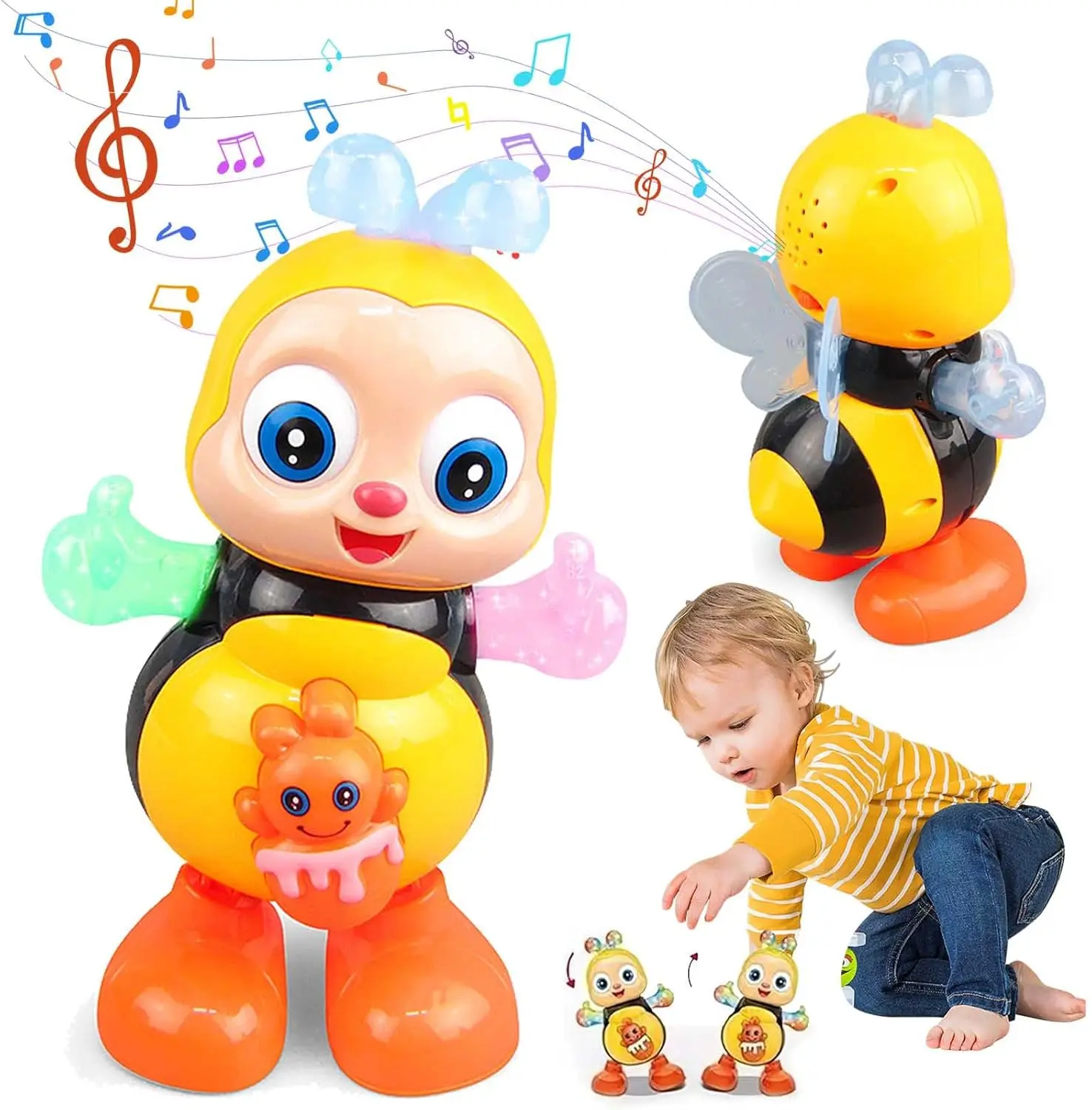 Dancing Bee with Music, LED Lights - Classic Novelty Stress Relief Preschool Sensory Learning Item for Toddlers