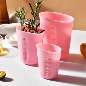 Food Grade Silicone Measuring Cup Set, 3-Piece Sizes 4oz/8oz/16oz, Visible Semi-Transparent, Baking Supplies, Kitchen Essentials, Cooking