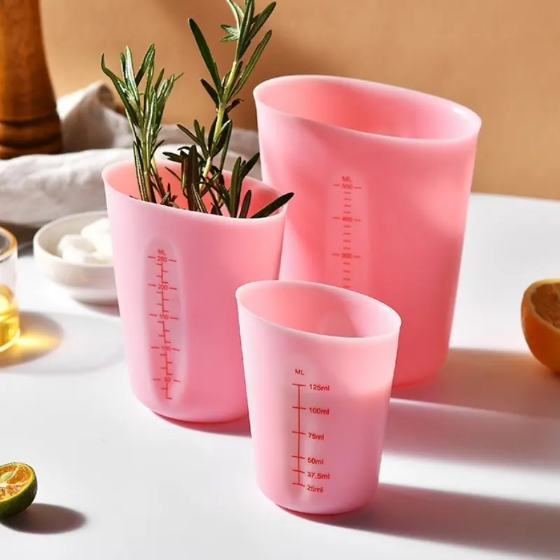 Food Grade Silicone Measuring Cup Set, 3-Piece Sizes 4oz/8oz/16oz, Visible Semi-Transparent, Baking Supplies, Kitchen Measuring Utensils, Food Measuring Tool, Measure Cups, Kitchen Essentials, Cooking