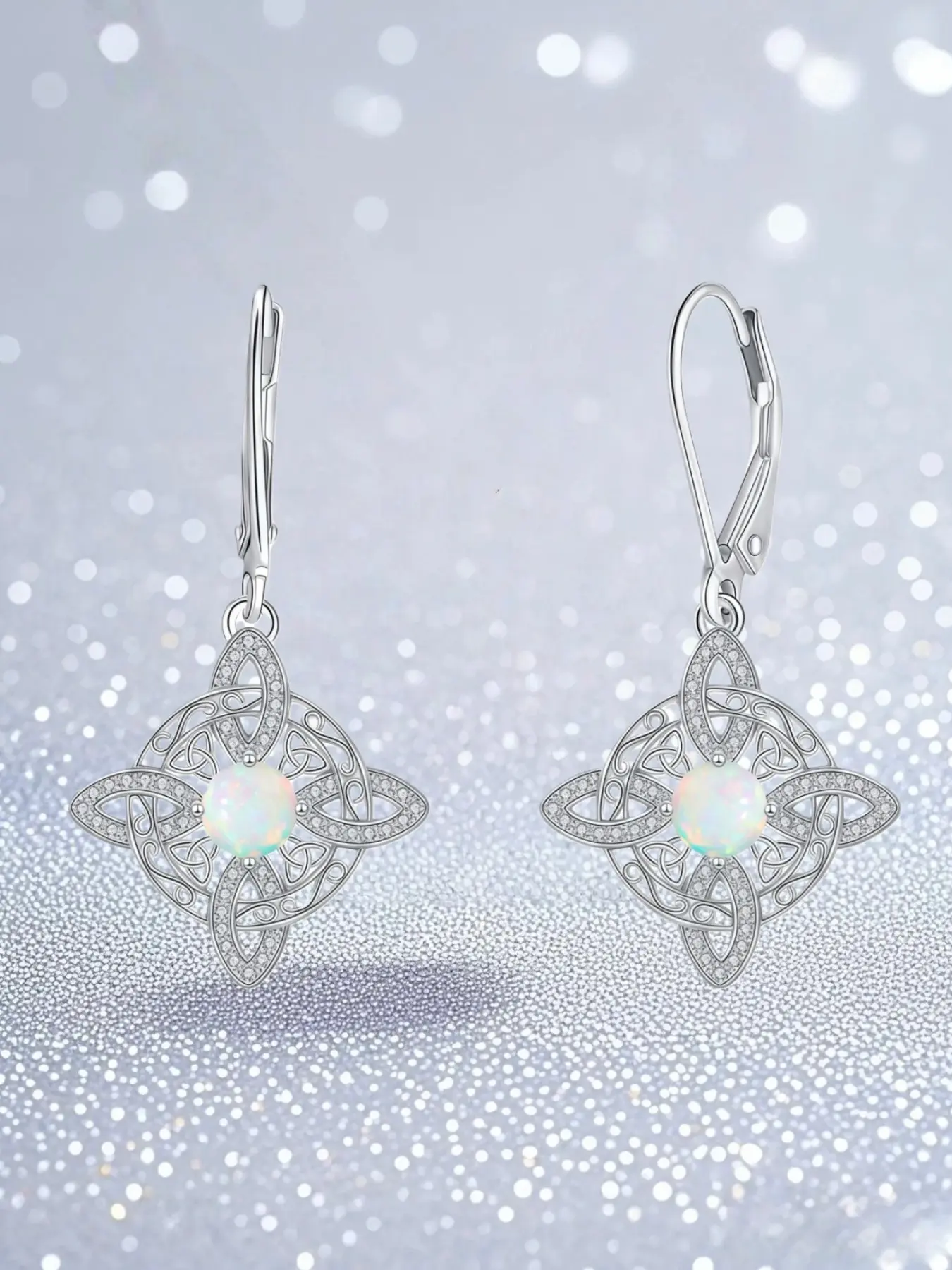 Dainty Celtic Opal Dangle Earrings 💫 | Silver-Tone + CZ Filigree Knot & Ear Hook Design | Perfect Gift For Opal Lovers| Celtic Jewelry Gift For Her｜#TikTokMadeMeBuyIt #TrendyJewelry2026 #OpalJewelry #CelticStyle