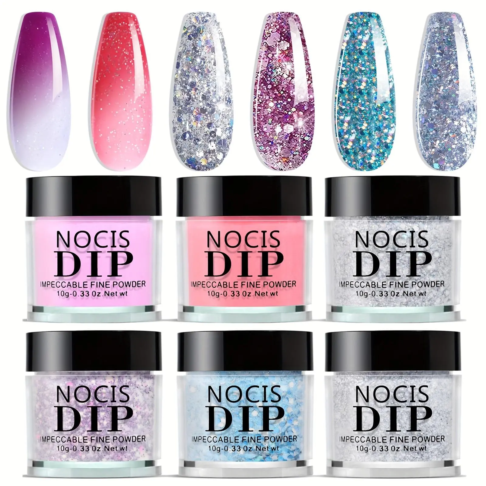 Shimmer Glitter Acrylic Nail Art Powder, 6 Counts/set Quick Drying Nail Art Powder, Glitter Nails, Professional Nail Art Powder for Women & Girls, Dip Manicure Kit, Nail Art Supplies