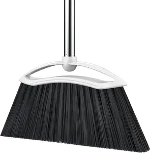 Heavy Duty Broom, 54-inch Adjustable Long Handle Angle Brooms Large Brooms for Sweeping Indoor and Outdoor Commercial Broom for Home Kitchen Patio Garage Porch Courtyard Classroom, White