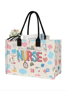Cartoon Medical Themed Pattern Tote Bag, Casual Versatile Cosmetic Bag, Travel Bag for Women, Birthday Gift for Wives, Sisters, Mothers, Aunts, Friends, Handbag Tote Bag