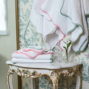 Luxury Cotton Hand Towels with Scallop Piping