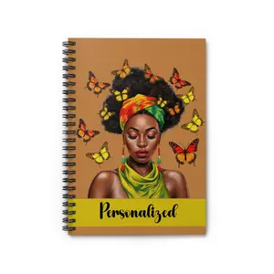 Afro Woman with Butterflies Spiral Notebook | Personalized Ruled Journal