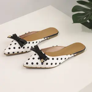 Polka Dot Women's Mule Satin Half Slippers with Bow Tie Comfortable for Everyday & Office Use Versatile Satin Material Polka Dot Design