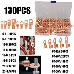 130pcs Sc Copper Ring Terminals and Ot Wire Connectors Kit, Press Fit/weld Connection Set, Electrical Wiring Accessories