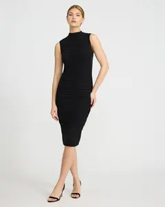 Express Sleeveless Mock Neck Ruched Midi Sheath Dress