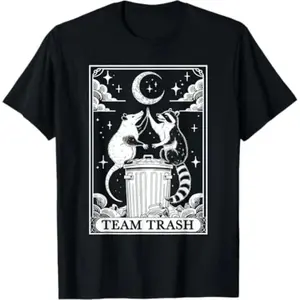 Soft & Comfy T shirt Tarot Card Vintage Team Trash Crescent Moon Opossum Raccoon T-Shirt