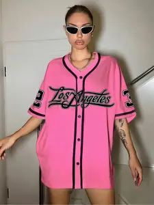 Women's Colorblock Patchwork Pink Baseball Jersey, Summer Clothes Women, Vintage Casual Baseball Tee for Summer, Women's Top for Daily Wear