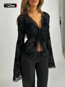 2026 New Fashion Chiffon Blouse, Elegant Ruched Flare Sleeve Top, Slim-Fitting Casual Style, Spring & Fall Wear