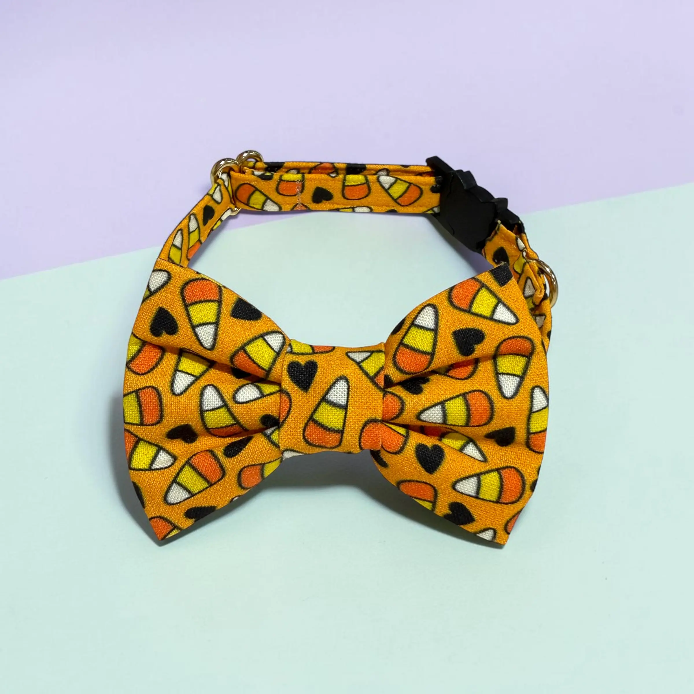 Festive Cotton Adjustable Halloween Cat Collar, Featuring Attached Bow Tie and Breakaway Safety Buckle