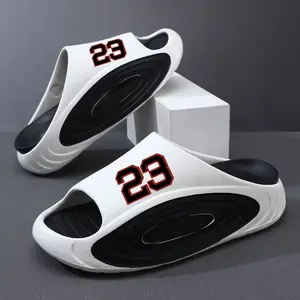 Men’s Varsity Number 23 Chunky Platform Slides, Athletic Thick-Soled Footwear, Retro Sports Style Cloud Walking Shoes, Comfortable Casual Shoe